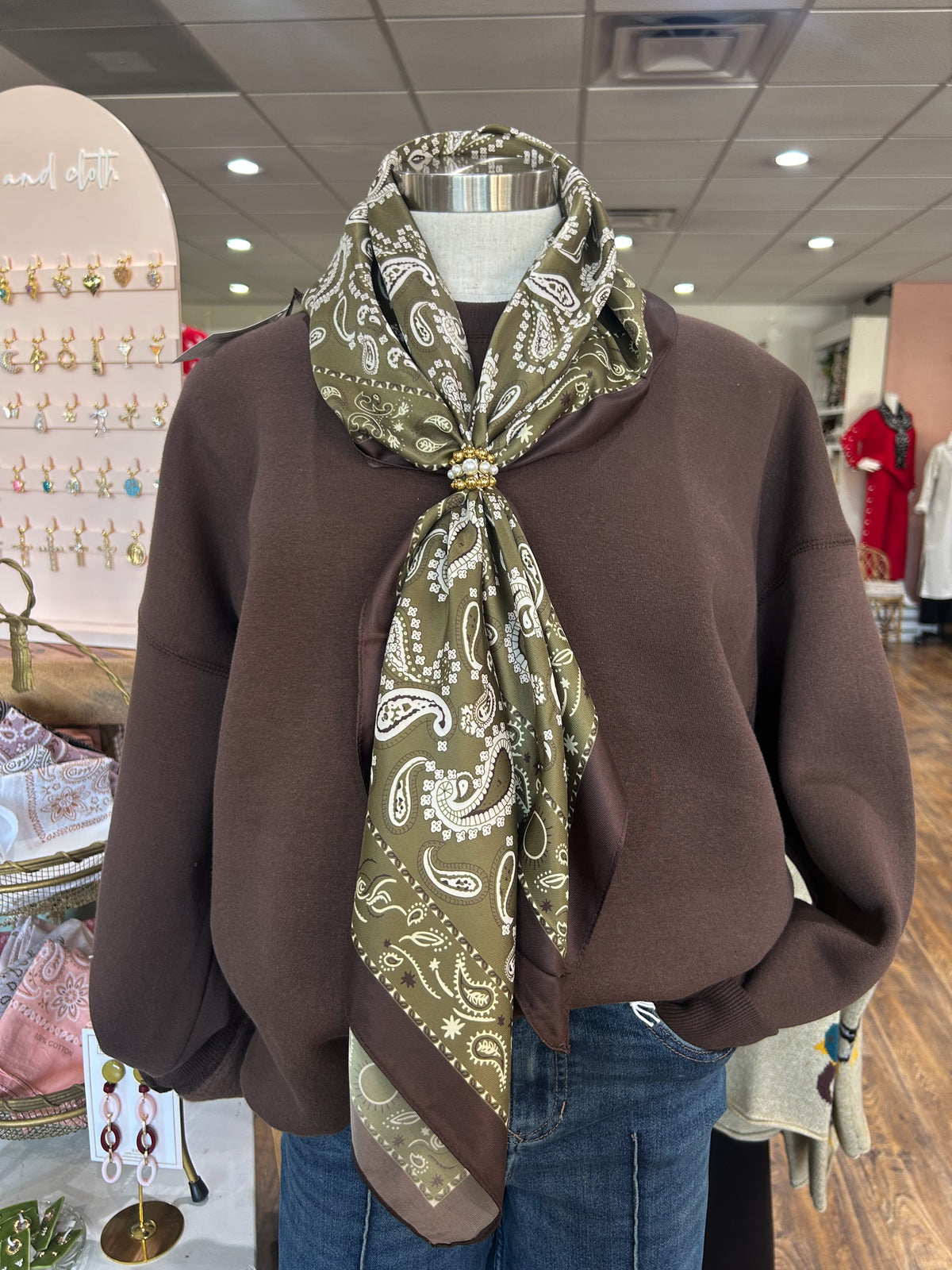 Large Olive Paisley Scarf