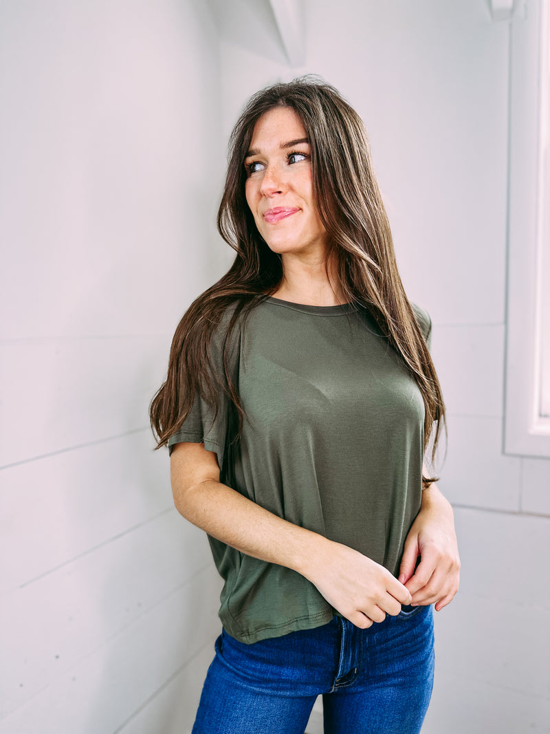 Give Love A Chance Crop Tee - olive