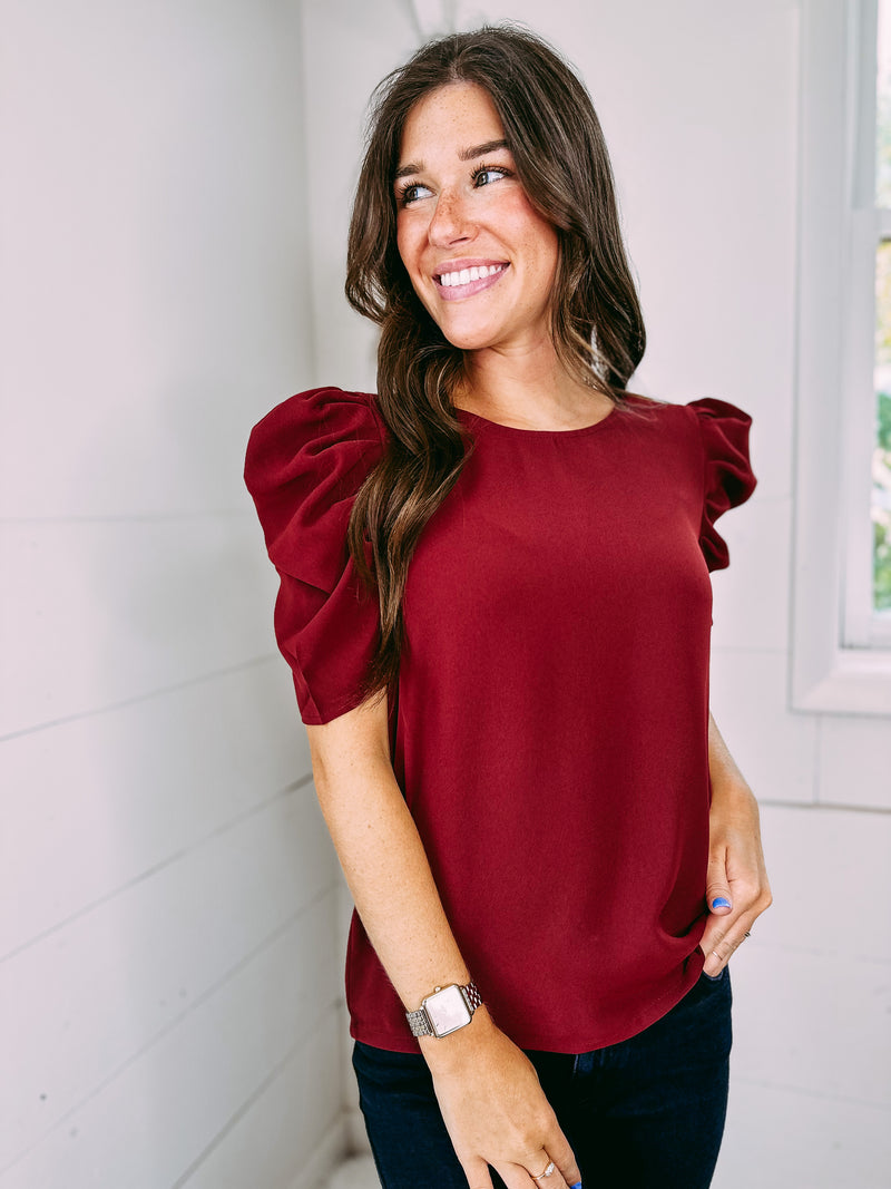 Kendrick Puff Blouse - crimson