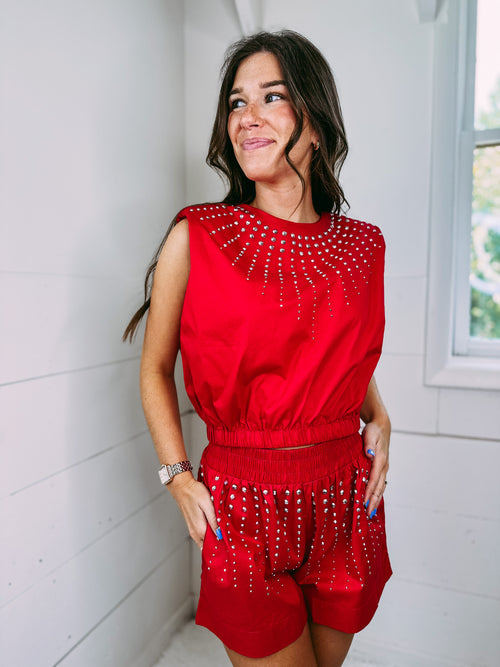 Claire Studded Top - red
