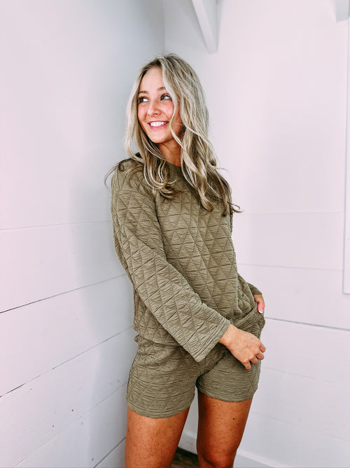 Elise Quilted Sweater - olive