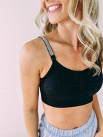 Silver Rhinestoned Strap Bralette - Black