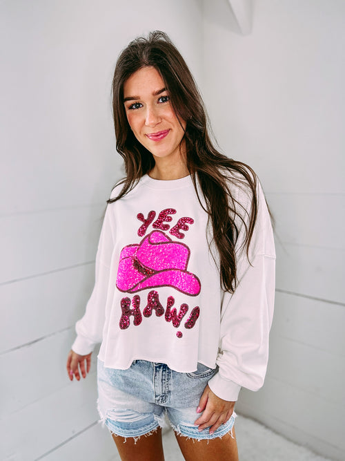 Rhinestone YeeHaw Sweatshirt - ivory