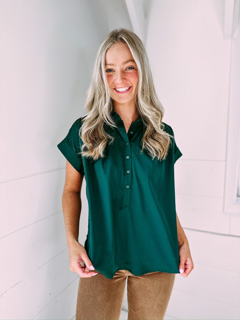 Aly Button Down Top - hunter green