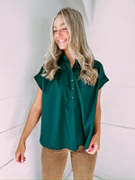 Aly Button Down Top - hunter green