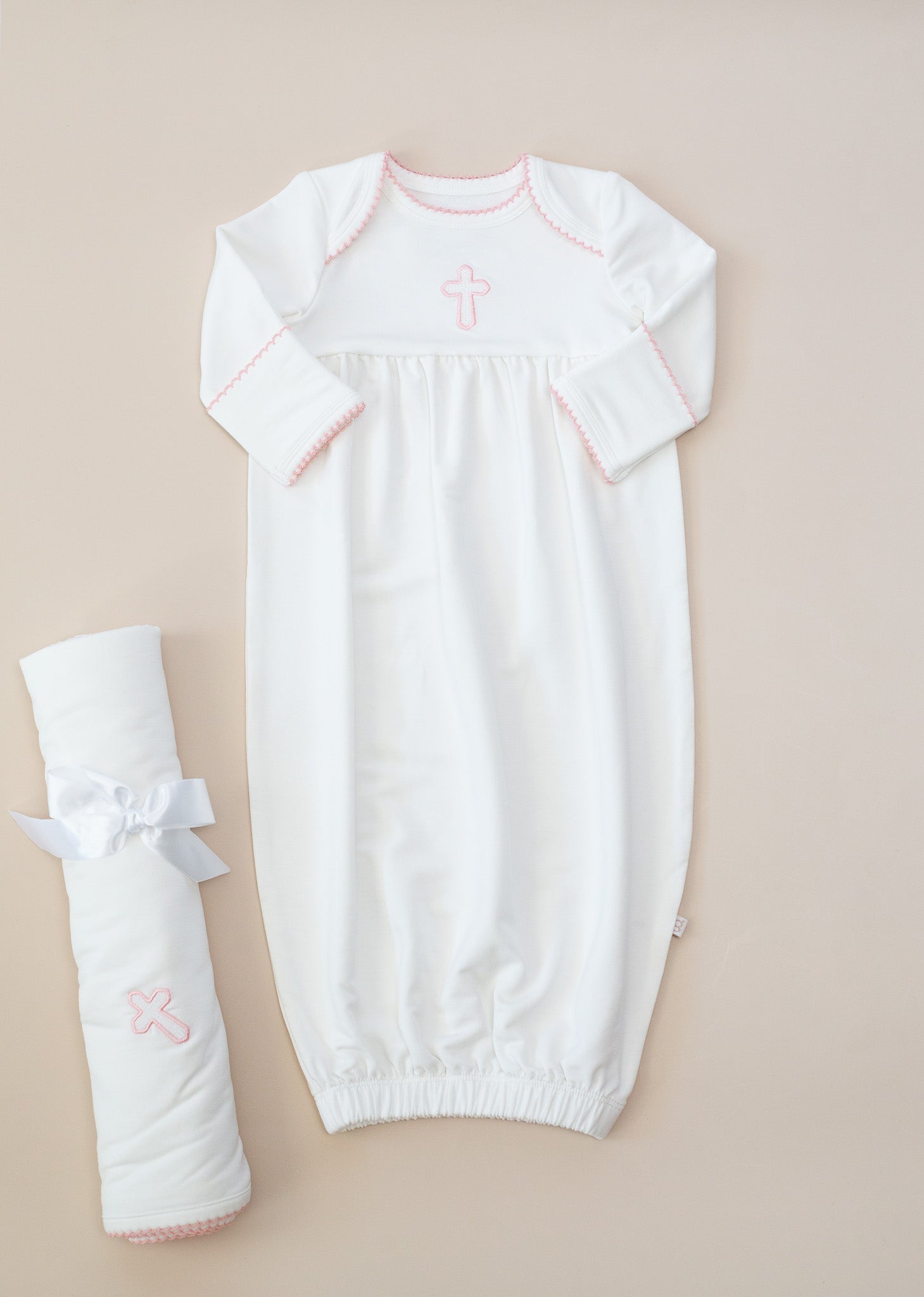 Pink Cross Embroidered Pip Gown