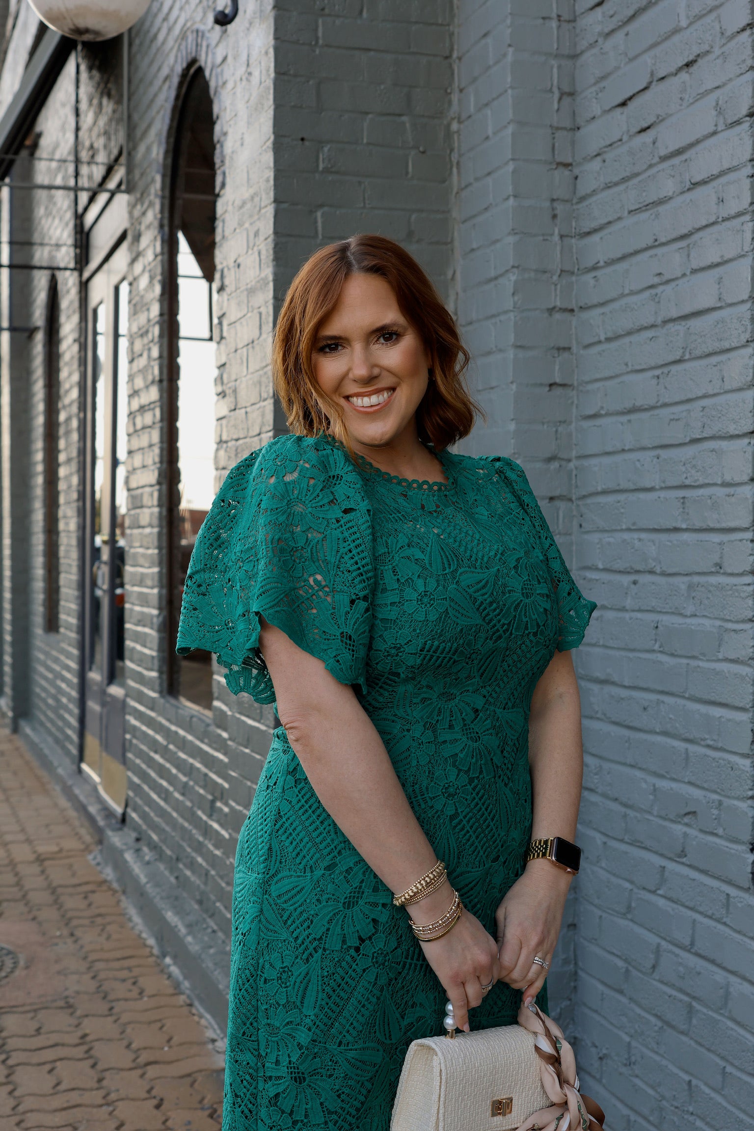 Green Short Sleeve Lace Dress