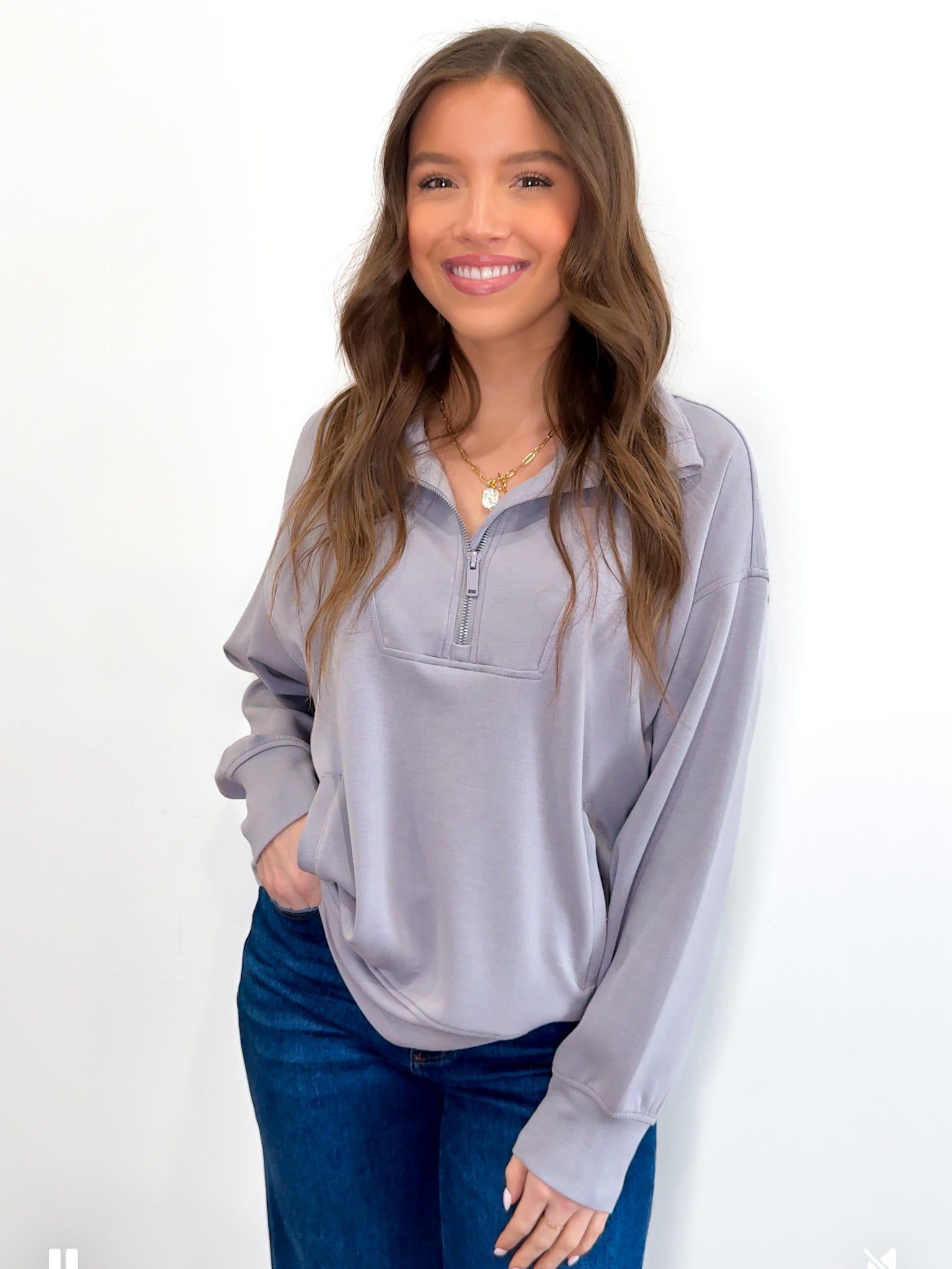 Curvy Her Favorite Pullover - Mystic Grey