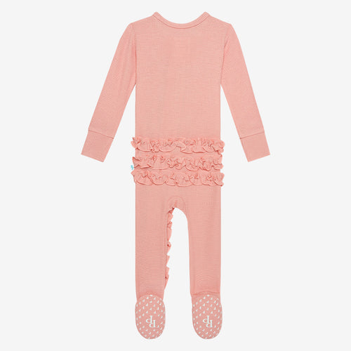 Fall Rose Waffle Footie Ruffled Zippered One Piece