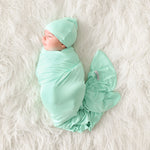 Infant Swaddle + Beanie Set- Solid Sea Glass