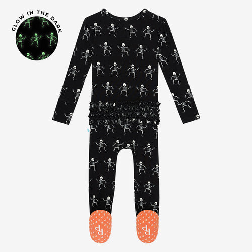 Footie Ruffled Zippered One Piece- Dancing Skelly