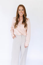 Classic Button Front Satin Blouse- Rose