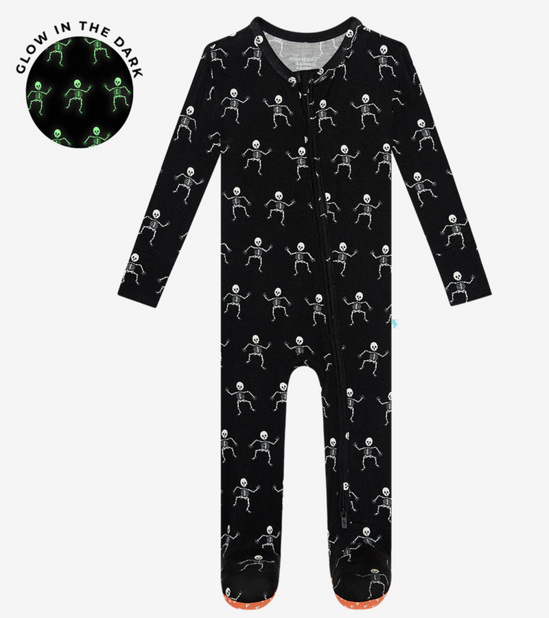 Footie Zippered One Piece- Dancing Skeleton