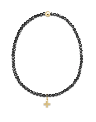 Faceted Hematite 2mm Bead Bracelet - Signature Cross Gold Charm