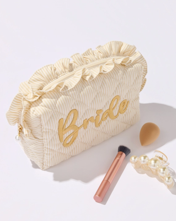 Ruffle "Bride" Zip Pouch - Large
