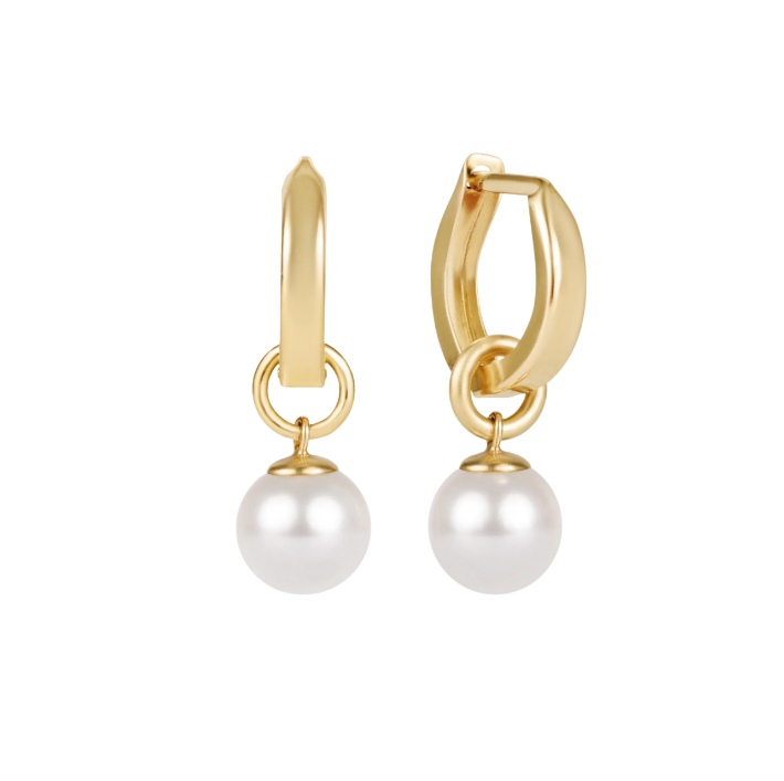 Huggie Gold Hoop with Classic Pearl Charm