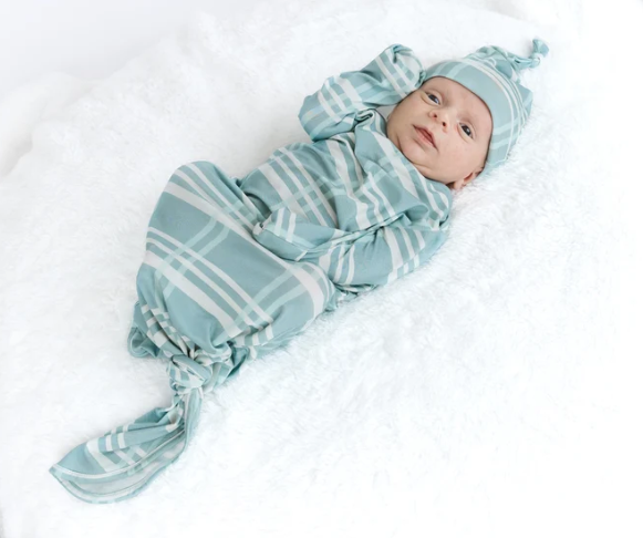 Blue Plaid Bamboo Gown & Hat Gift Set