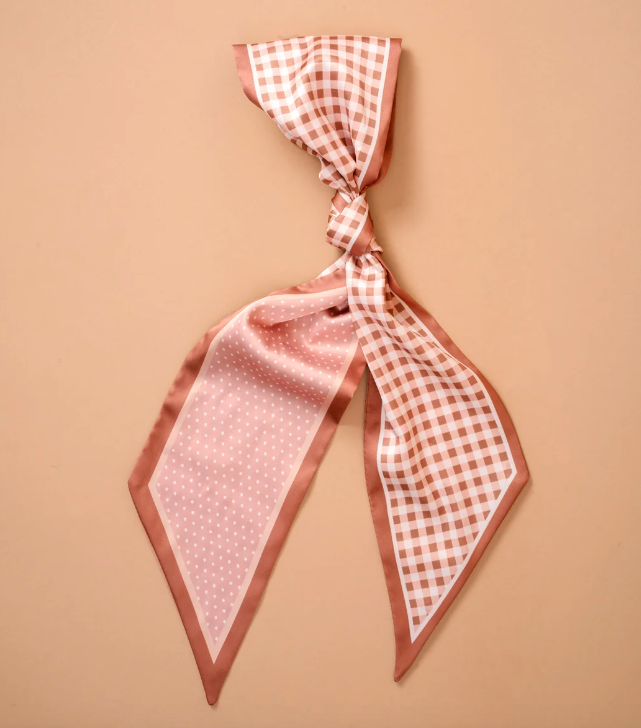 Twirl & Tie Scarf Accessory - Gingham Tan