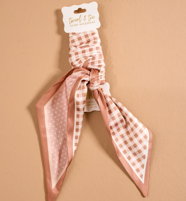 Twirl & Tie Scarf Accessory - Gingham Tan
