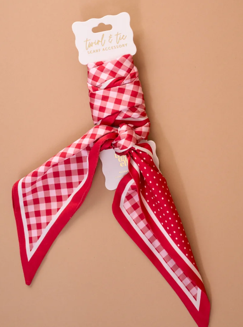Twirl & Tie Scarf Accessory - Gingham Red