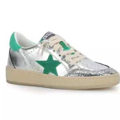 Vintage Havana- Green Star Metallic Silver Low Top Sneaker