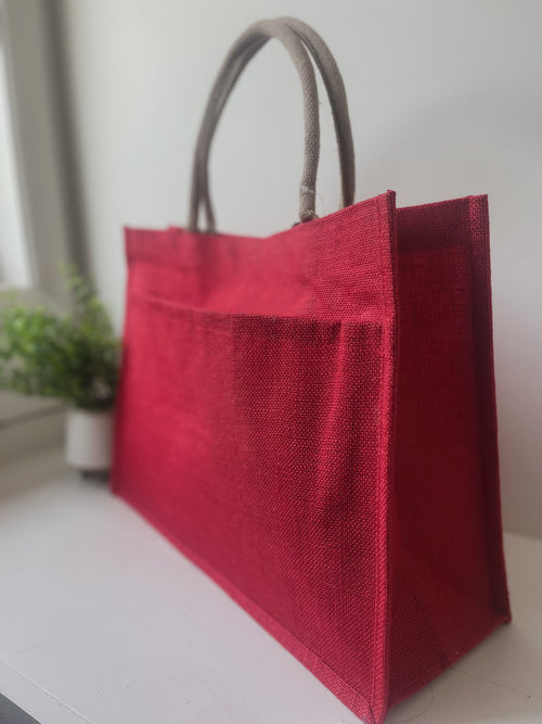 Jute Pocket Tote in Cherry Red