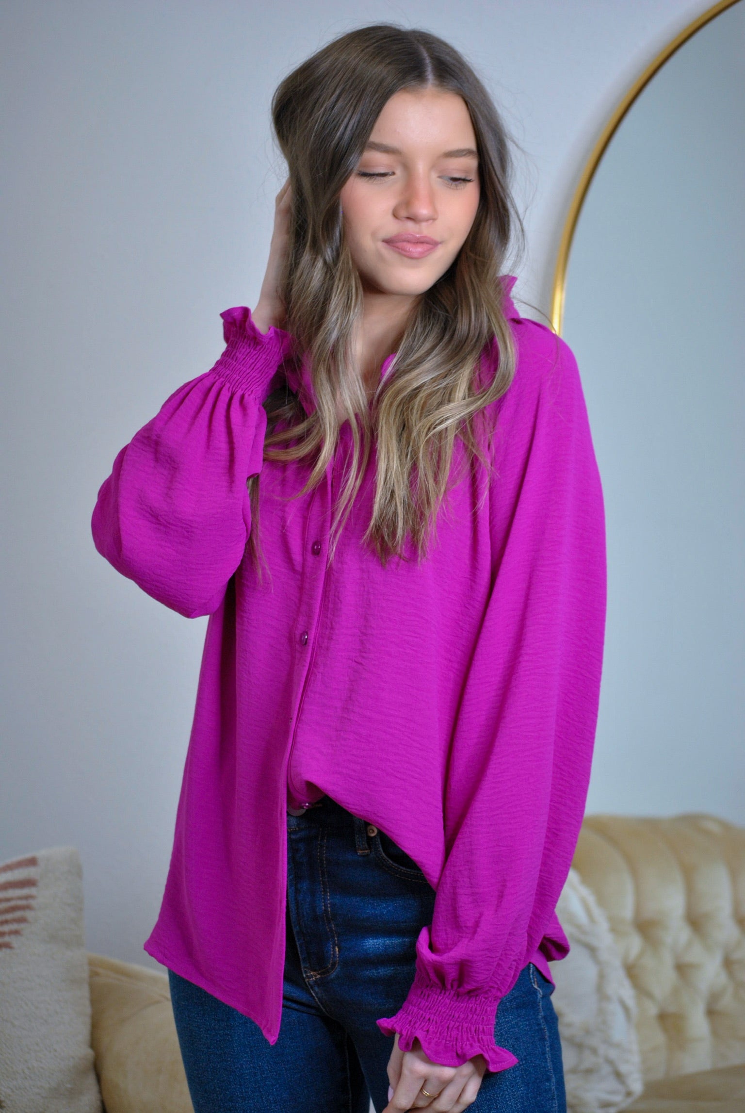 Be The Best Button Blouse - magenta