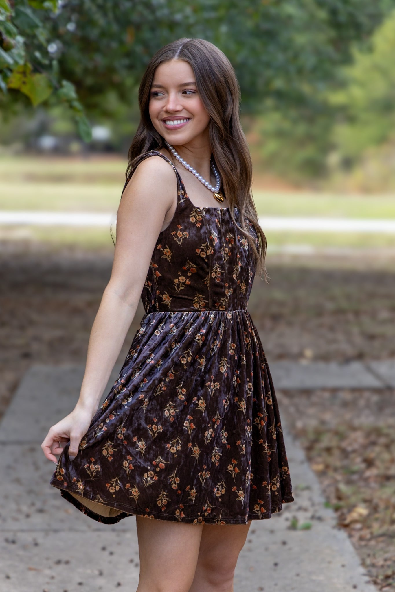 Floral Fall Velvet Dress