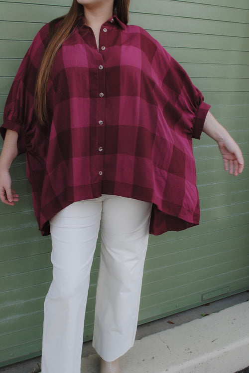 Checkmate Oversized Top- Burgundy