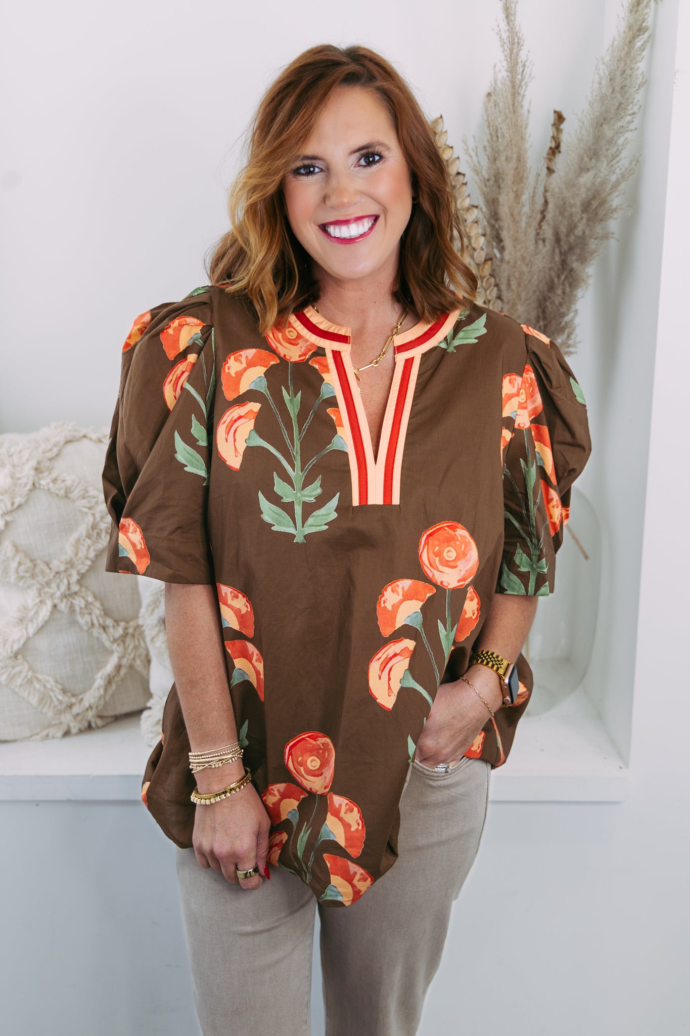 Curvy Bloom Floral Top - Brown
