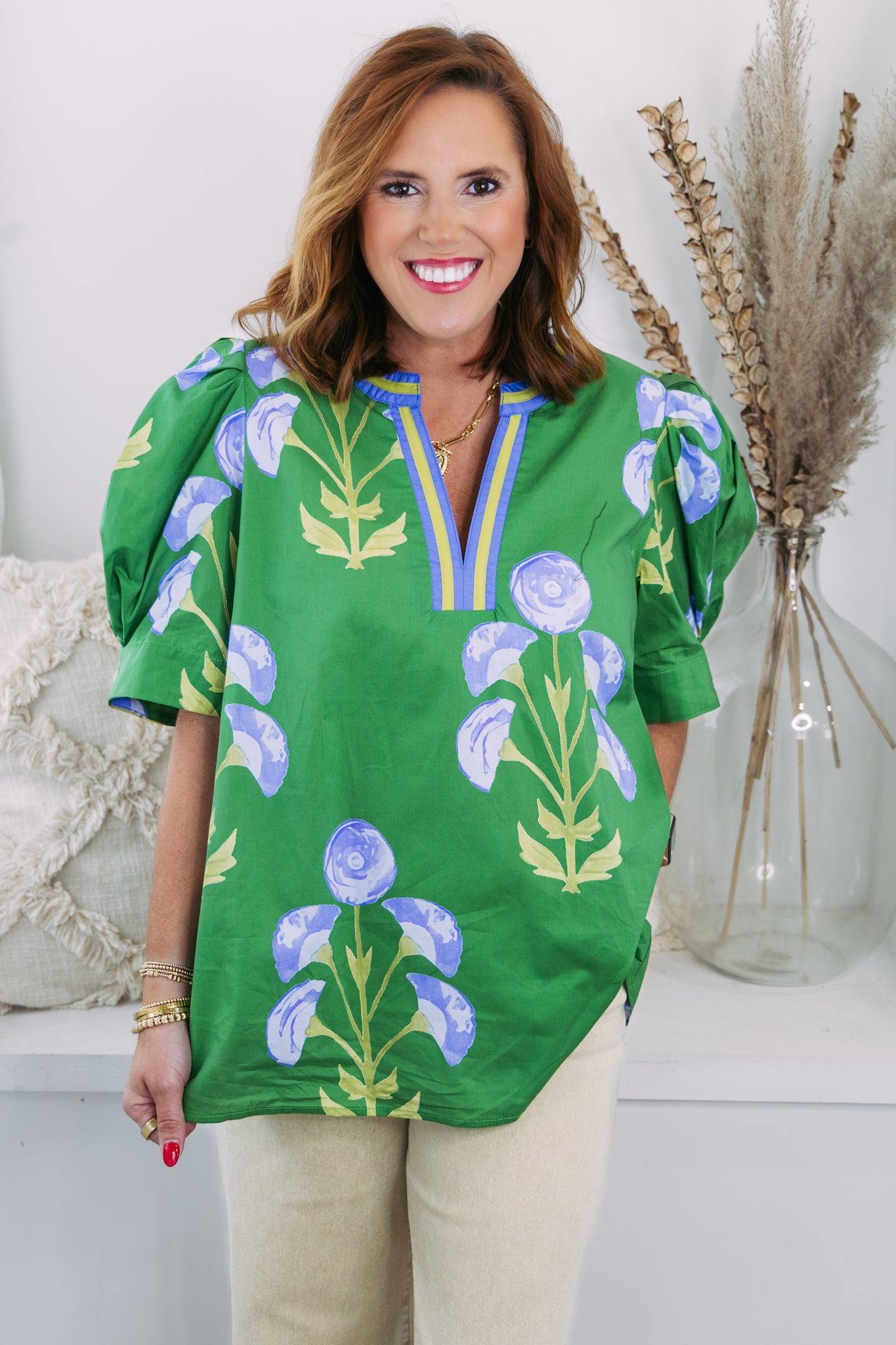 Curvy Bloom Floral Top - Green