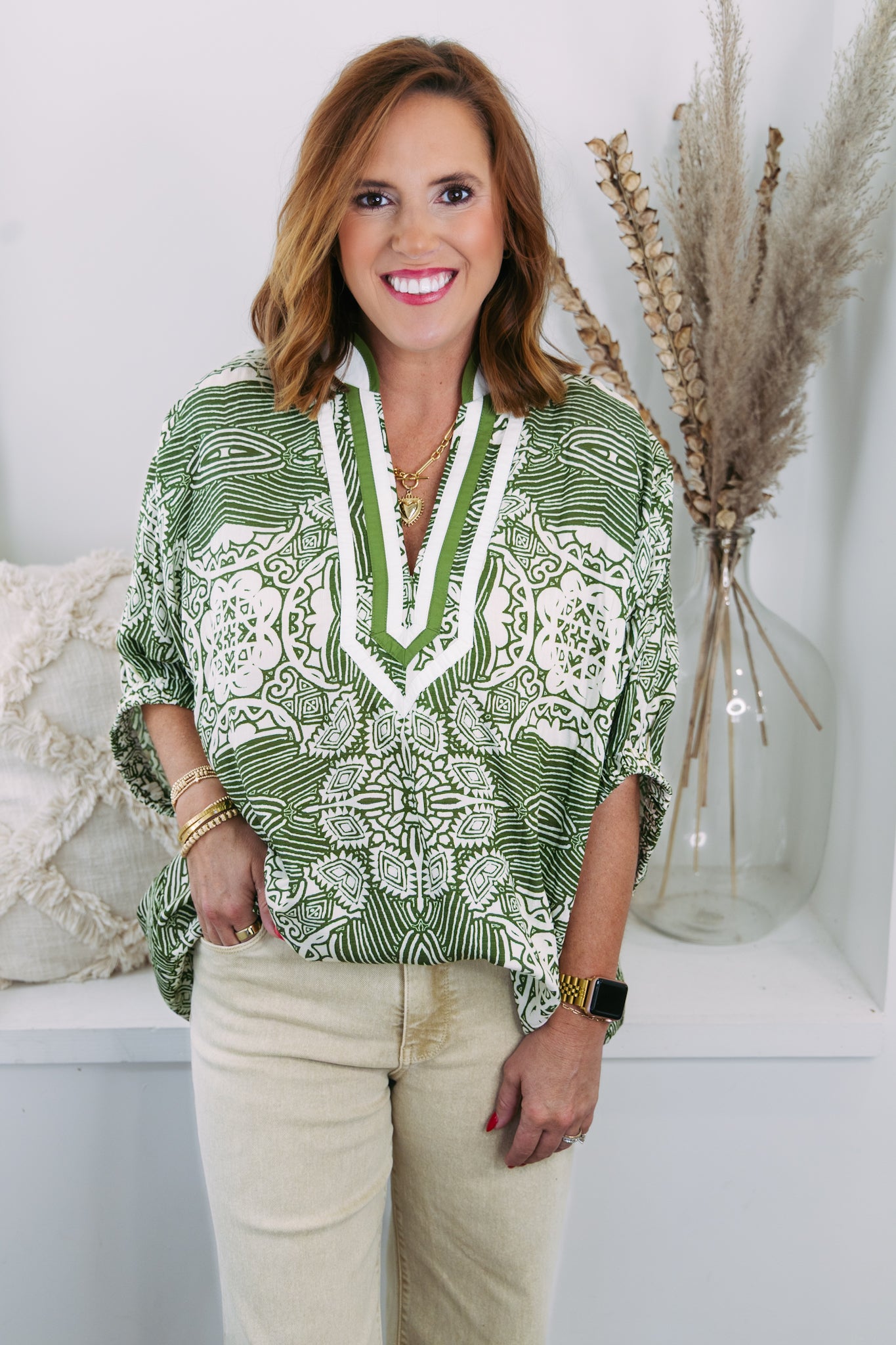 Curvy Gigi Geometric Top - Olive
