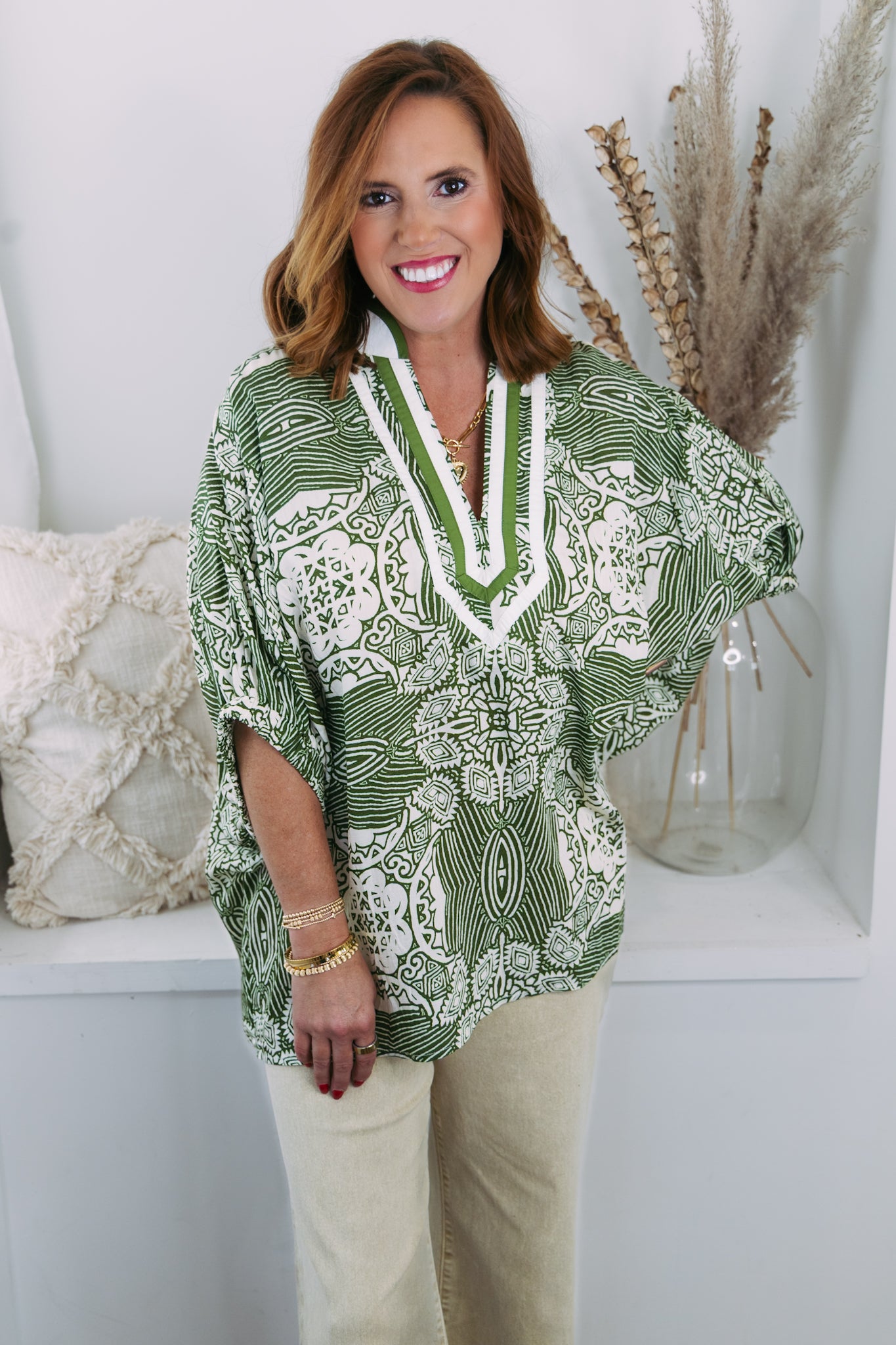 Curvy Gigi Geometric Top - Olive