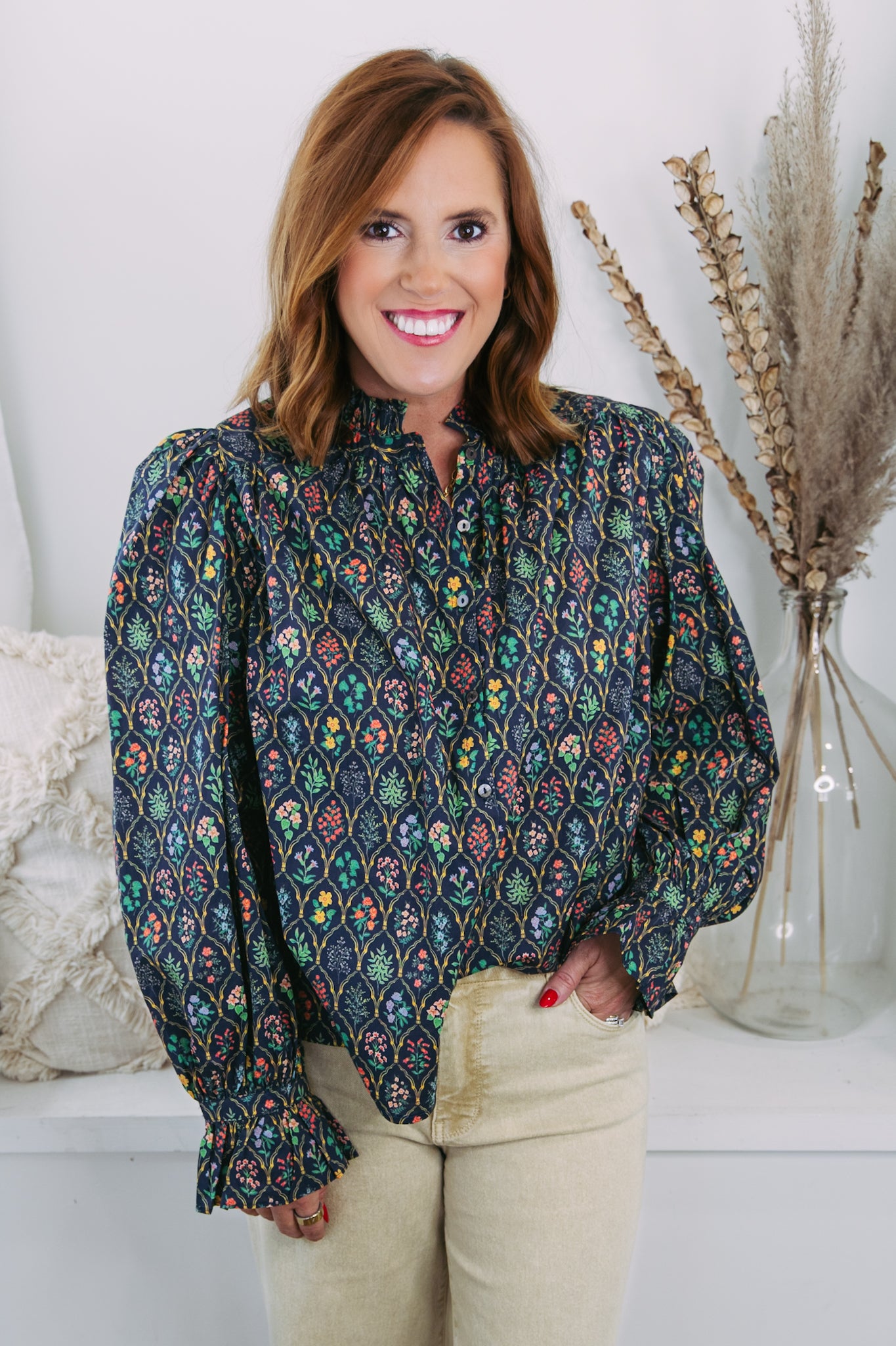 Eden Floral Long Sleeve Top - Navy