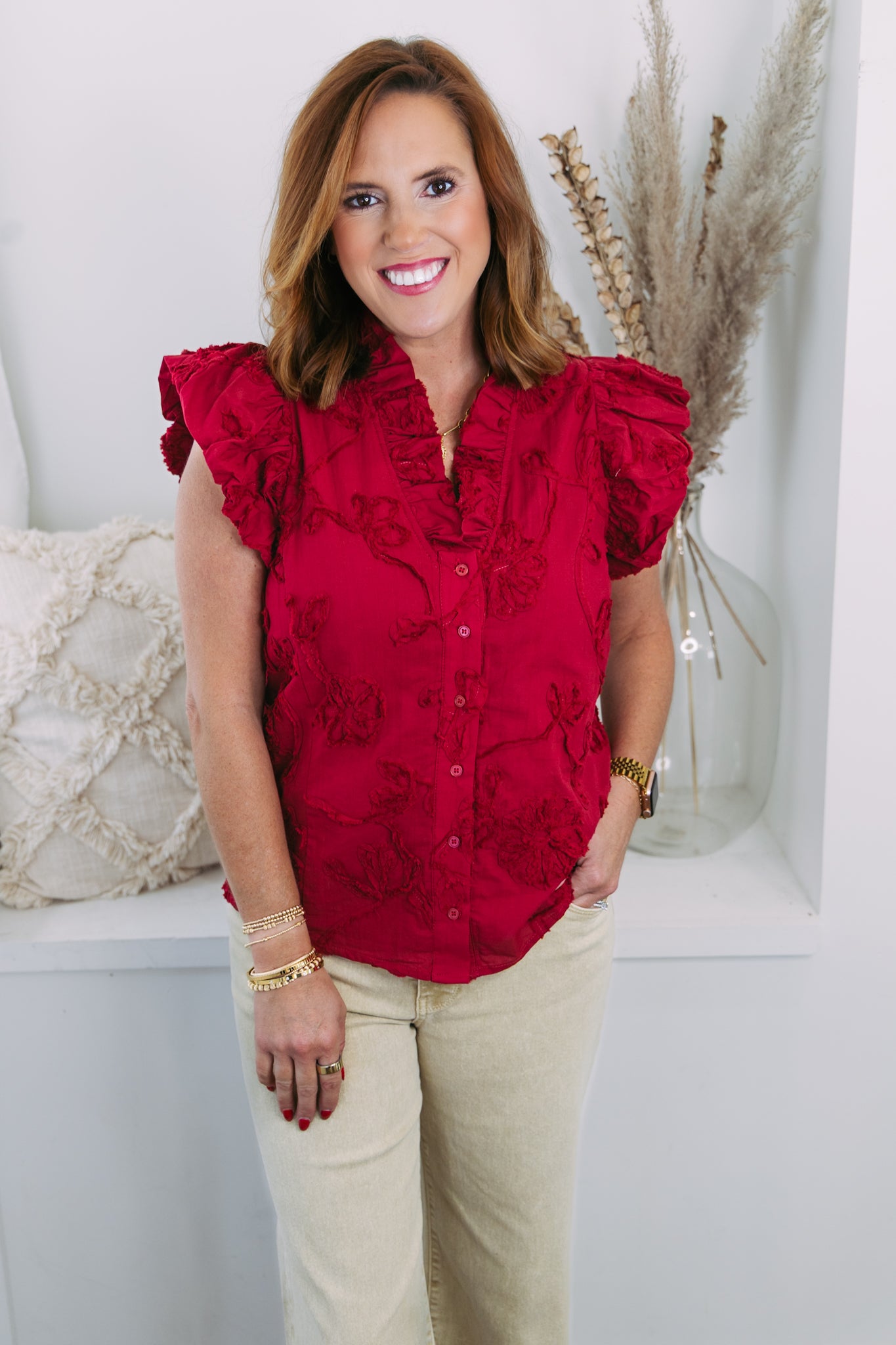 Ava Floral Blouse - Cherry