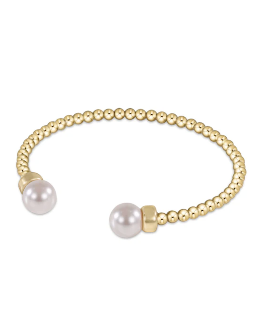 Classic 3mm Bead Cuff - Gold & Pearl