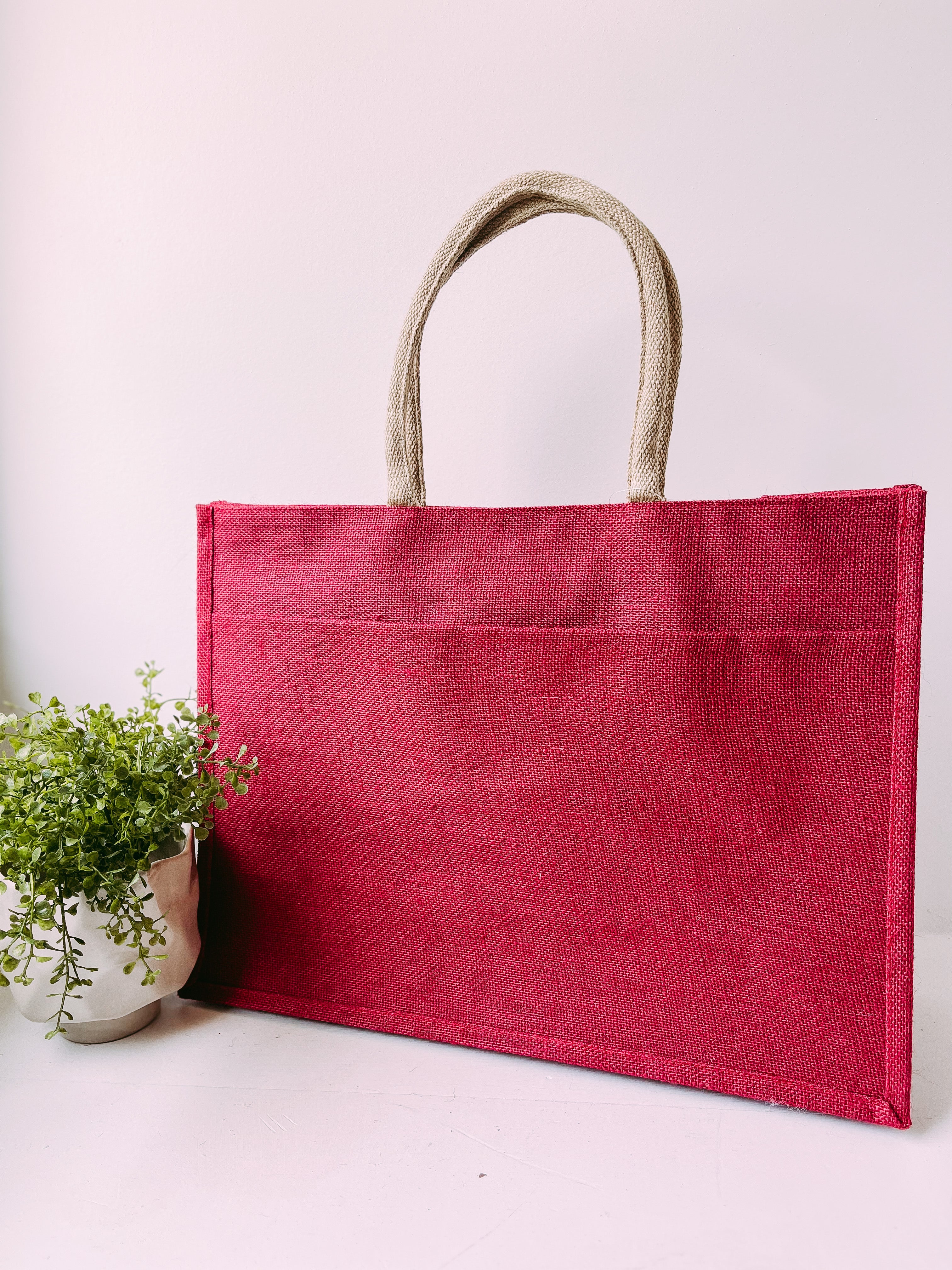 Jute Pocket Tote in Red