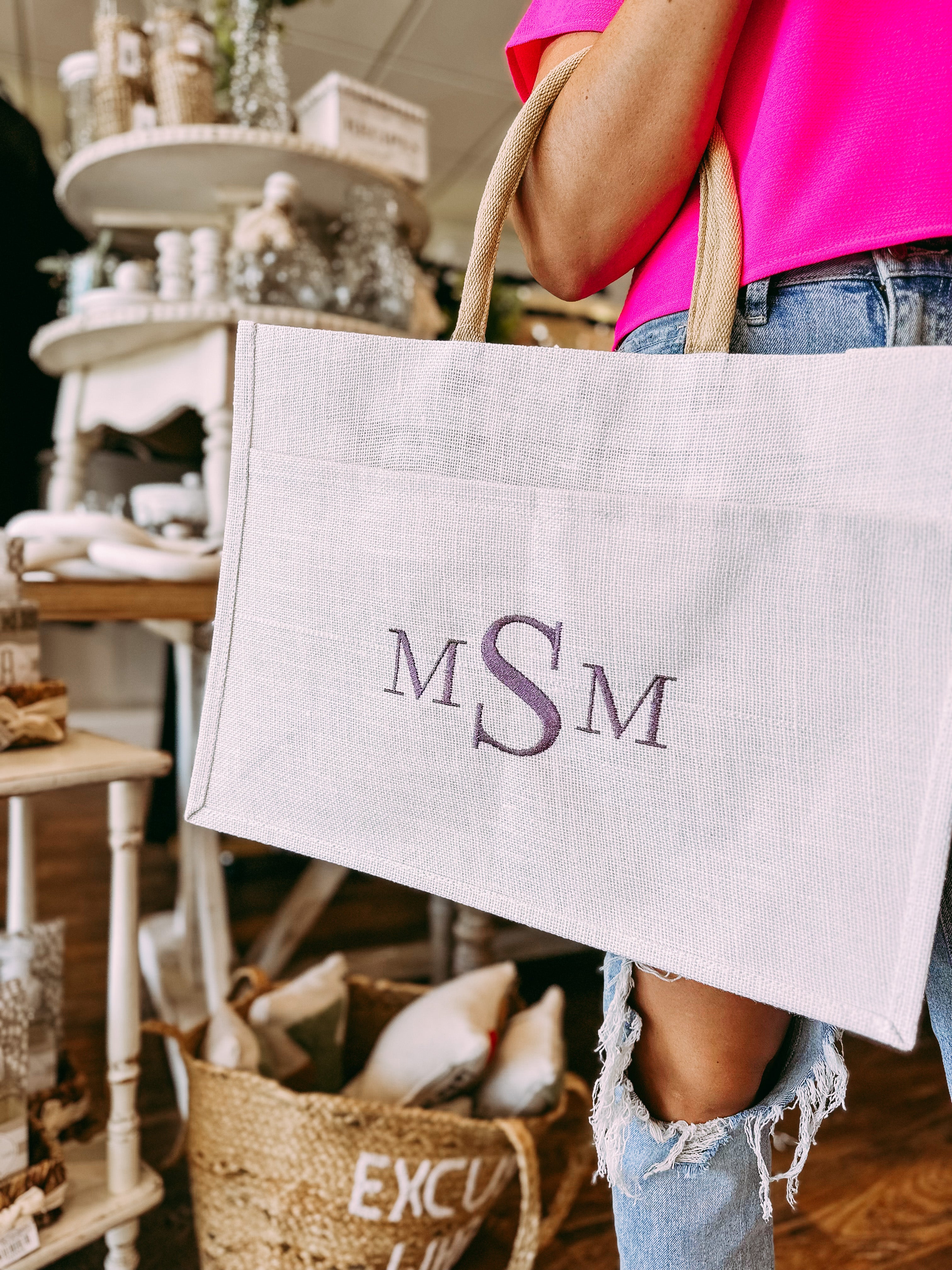 Jute Pocket Tote in White