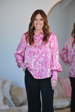 Pink Paisley Button Up Top