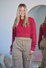 All Me Crop Pullover- Burgundy
