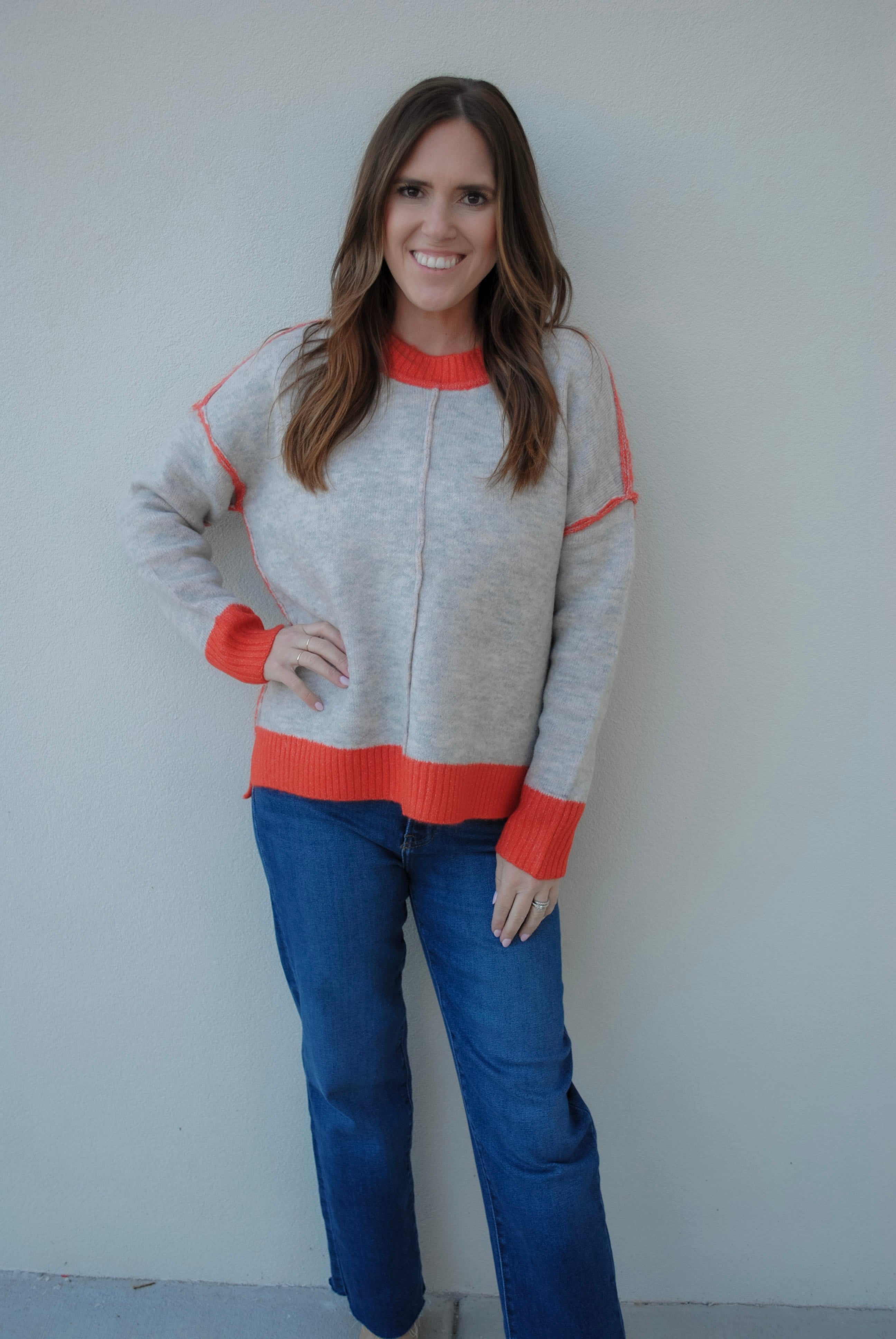 Bridget Colorblock Sweater- Orange/Heather Grey