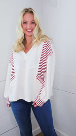 Oversized Striped Waffle Top - Ivory