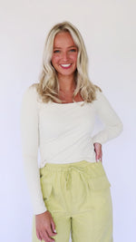 Lottie Long Sleeve Fitted Top - Cream