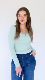 Lottie Long Sleeve Fitted Top - Sage