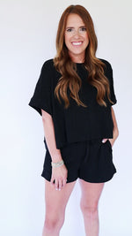 Tori Textured Boxy Top- Black