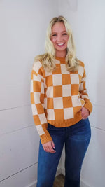 Pumpkin Spice Checkered Sweater