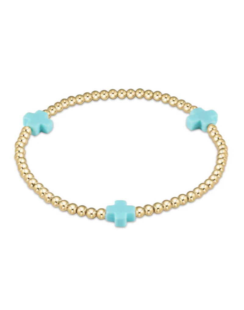 Signature Cross 3mm Bead Bracelet- Gold/Turquoise