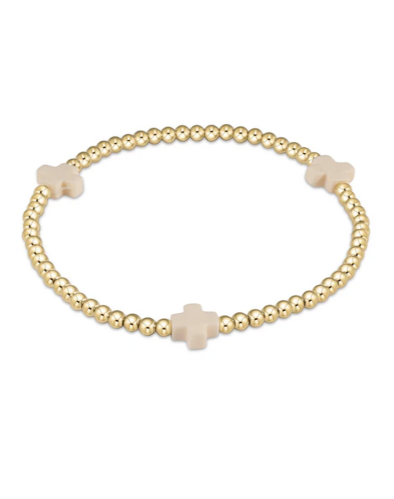 Signature Cross 3mm Bead Bracelet- Gold/Off White