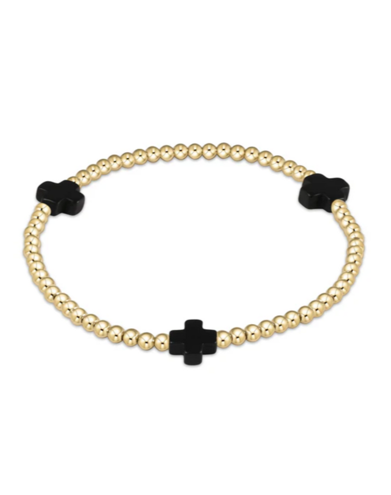 Signature Cross 3mm Bead Bracelet- Gold/Onyx