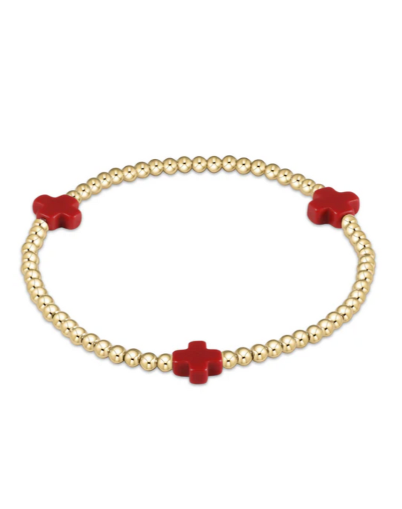 Signature Cross 3mm Bead Bracelet- Gold/Red